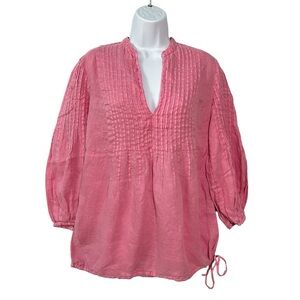 120% Lino pintuck blouse Linen Pink IT 46 US 10 Womens Breathable top Drawstring